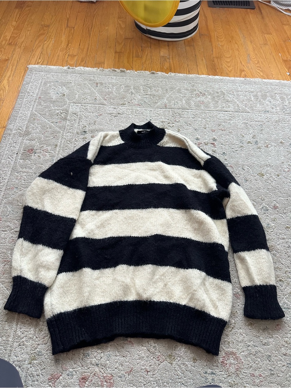 MNG Striped Crewneck Sweater in Black & Cream Size Medium